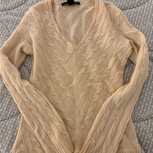 Ralph Lauren Cable Knit V-Neck Sweater - Beige/Cream